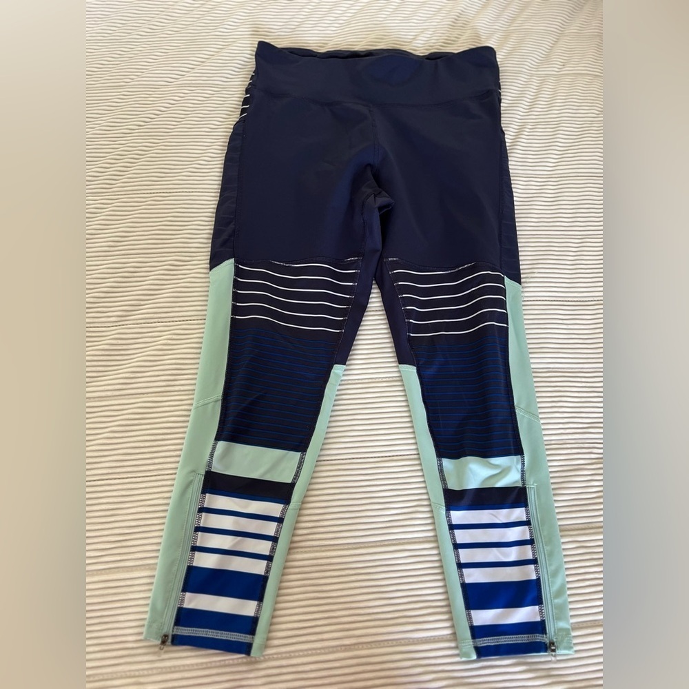 CHAMPION STRIPED 7/8 ACTIVE LEGGINGS WOMEN'S SIZE X-Large Zip Ankle
